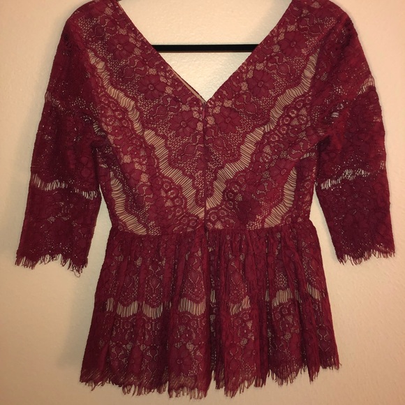 Red Lace Zip-Up Blouse - Picture 2 of 3